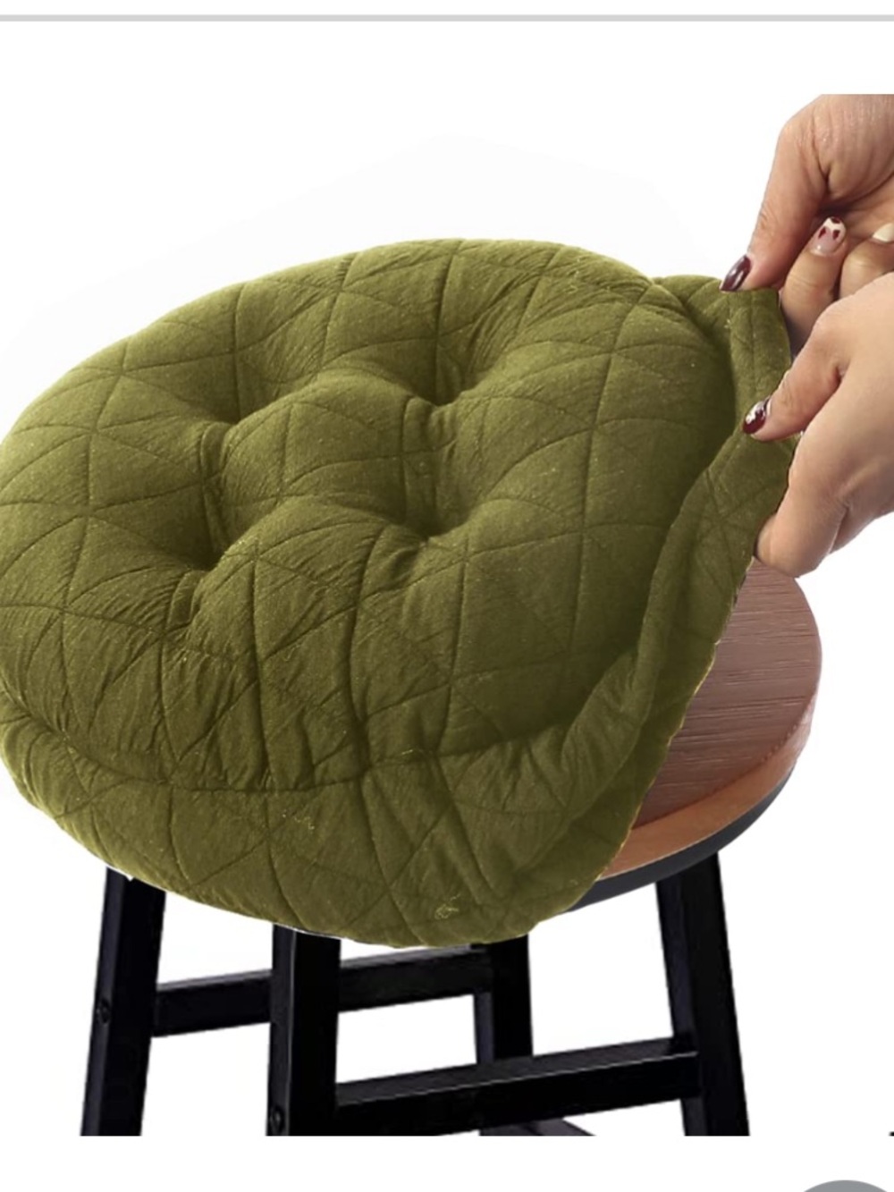 Barstool Round Padded Seat Cushion Jacquard Tufted Anti-Slip Bottom - Moss Green